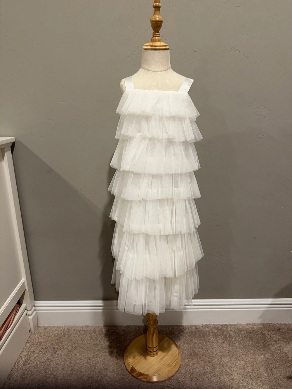 David's Bridal White Tiered Tulle Flower Girl Dress
